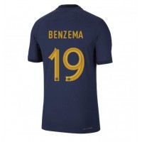 Camisa de time de futebol França Karim Benzema #19 Replicas 1º Equipamento Mundo 2022 Manga Curta